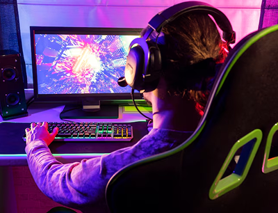 Gamer using high-performance PC with RGB lighting