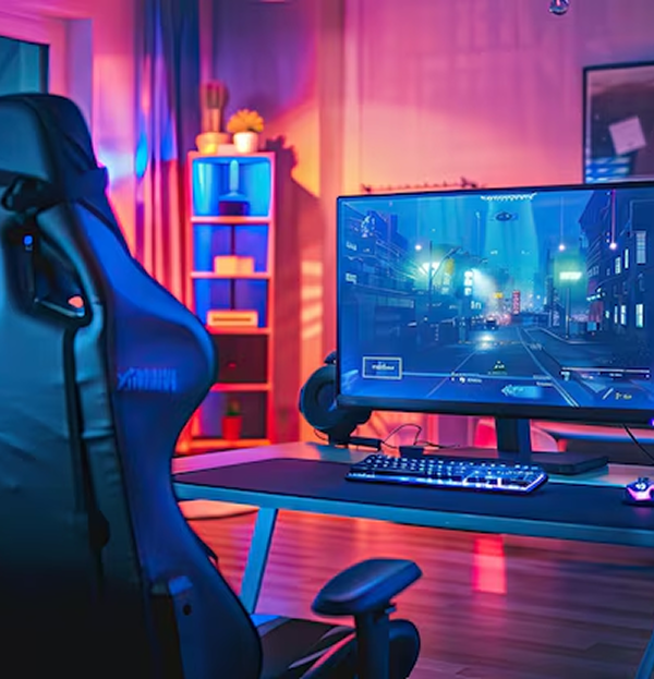 High-performance custom PC with RGB lighting in professional setup